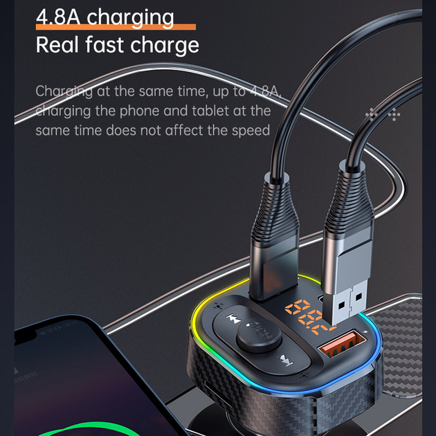Автомобильный FM ФМ модулятор Terra T86S, Bluetooth 5.1, трансмиттер, вольтметр, USB зарядка QC 3.0 - Фото 8 Автомобильный FM ФМ модулятор Terra T86S, Bluetooth 5.1, трансмиттер, вольтметр, USB зарядка QC 3.0 - изображение 8