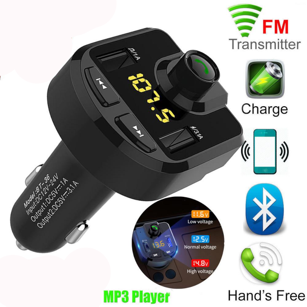 Автомобильный FM ФМ модулятор Terra ВТ36, Bluetooth, трансмиттер, вольтметр, USB зарядка 4.1 А - изображение 2