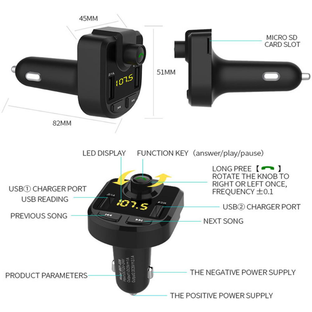 Автомобильный FM ФМ модулятор Terra ВТ36, Bluetooth, трансмиттер, вольтметр, USB зарядка 4.1 А - изображение 6
