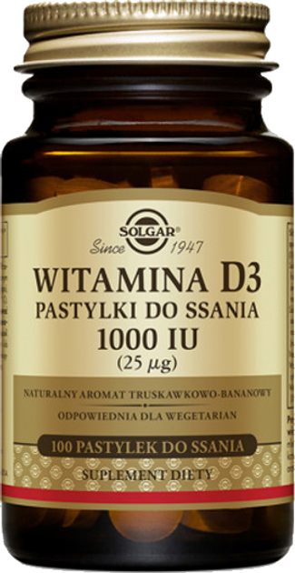 Вітамін D3 Solgar 1000 IU 100 пастилок (33984549562) - зображення 1