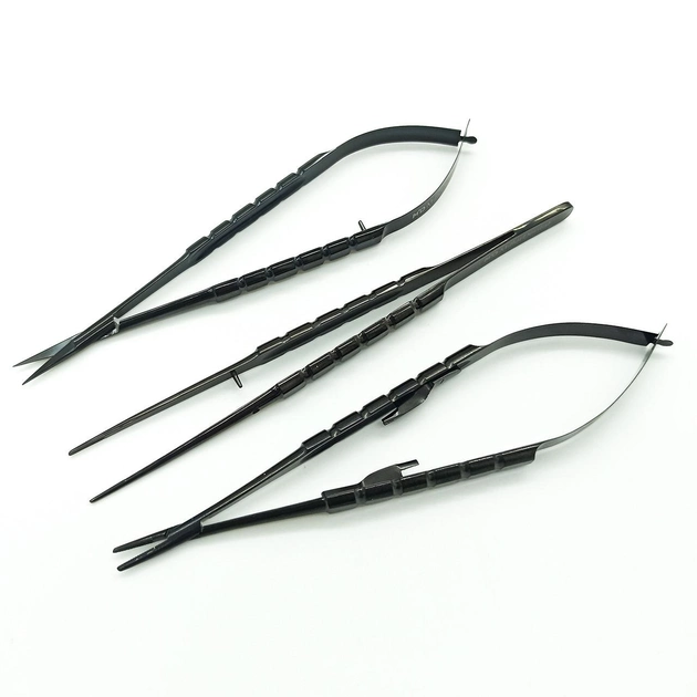 Набір інструментів для мікрохірургії голкотримач Castroviejo 16 см + пінцет 16 см + ножиці 16см - зображення 2