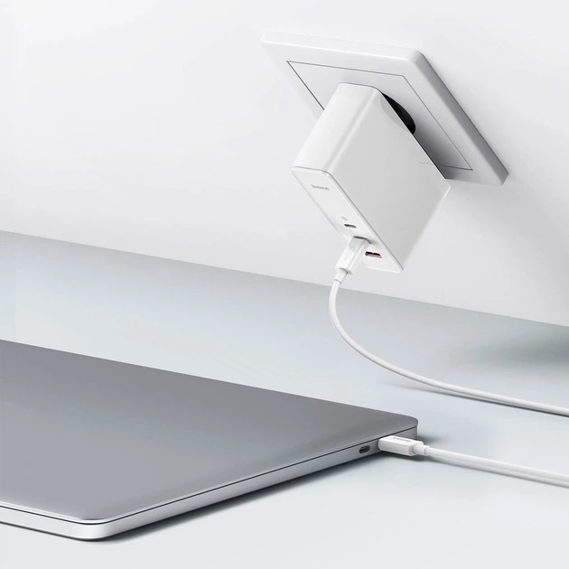 Ładowarka sieciowa Baseus GaN5 Pro 140W (2 x Type-C + USB) + Kabel Type-C + Type-C) Biała (CCGP100202) - obraz 12