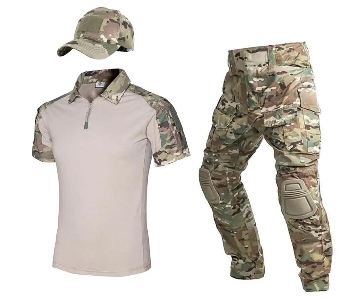 Тактический летний военный коcтюм форма Gunfighter футболка поло, штаны+наколенники, кепка р.S - изображение 1