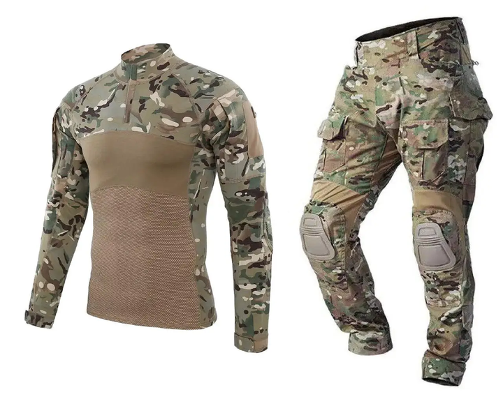 Тактичний літній військовий костюм форма Gunfighter мультикам убакс, штани+наколінники р.L - зображення 1