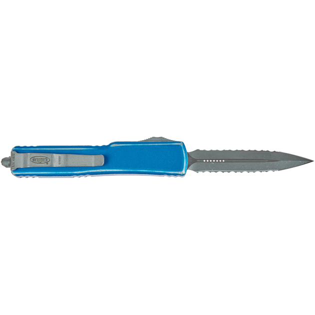 Нож Microtech UTX-70 Double Edge Apocalyptic DFS Serrator Distressed Blue (147-D12DBL) - изображение 2