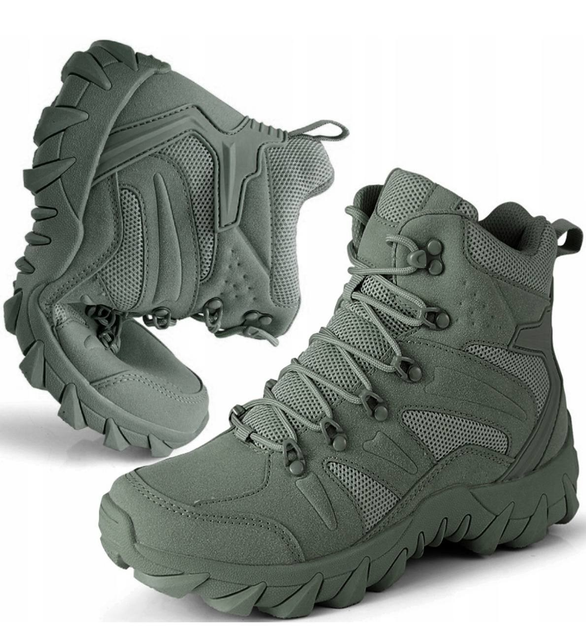 Армейские берцы мужские кожаные ботинки Оливковый 42 размер надежная защита и комфорт для длительного использования качество и прочность - изображение 2