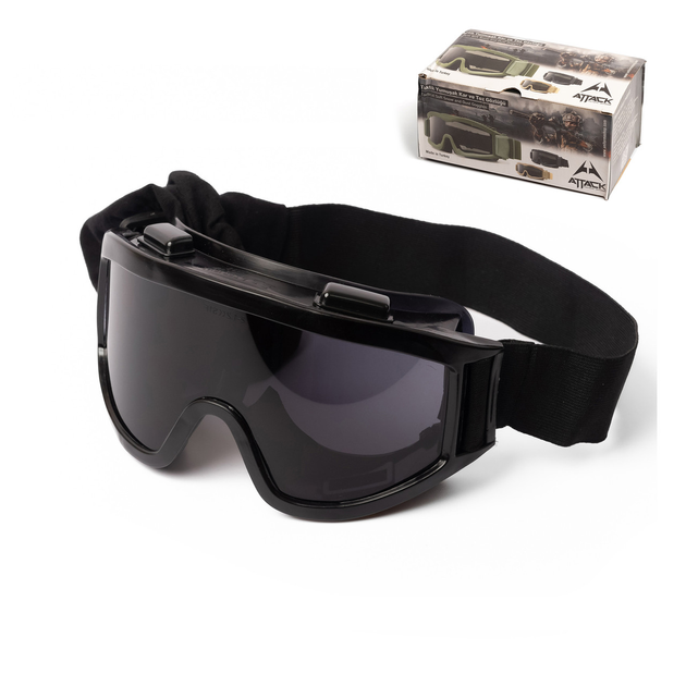 Тактические ободковые очки Attack защитная маска для военных с защитой от запотевания Черные - изображение 1