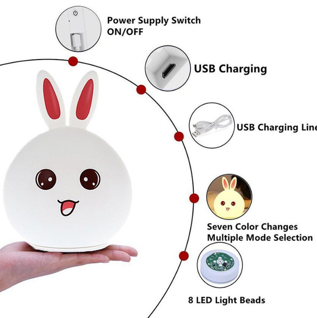 Ночной светильник RGB Силиконовый Кролик Rabbit Silicone Lamp LY-271, Розовый - изображение 3