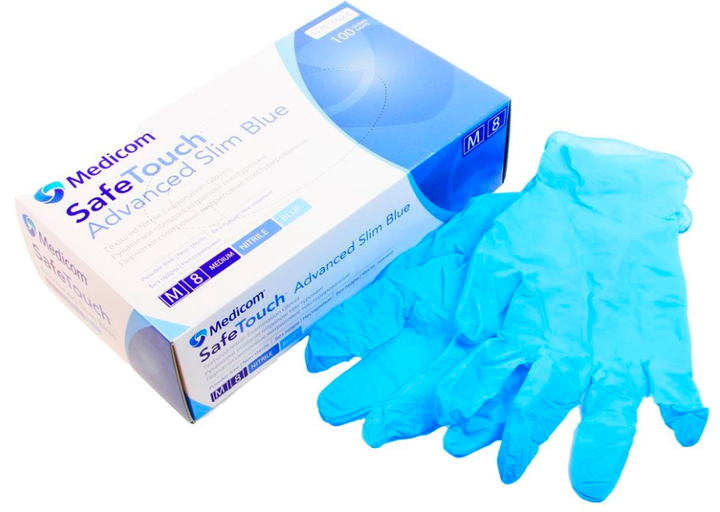 Перчатки голубые Medicom M (50 пар) нитриловые без пудры ST Advanced Slim Blue без пудри арт. 1175TG - изображение 1