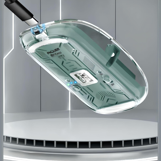 Мышь беспроводная прозрачная FMOUSE M133 с подсветкой, магнитная крышка, с аккумулятором (blue) - Фото 3 Мышь беспроводная прозрачная FMOUSE M133 с подсветкой, магнитная крышка, с аккумулятором (blue) - изображение 3