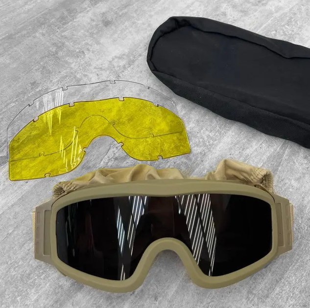 Защитные очки маска 28-0 с 3 сменными линзами Койот (Kali) - изображение 1