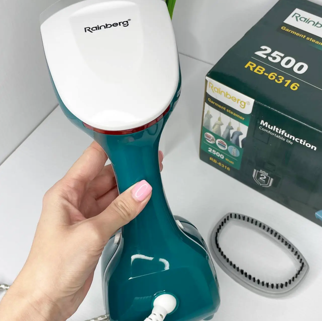 Ручной вертикальный отпариватель - паровой утюг Rainberg 2500W на 320 мл. с двумя насадками - изображение 8