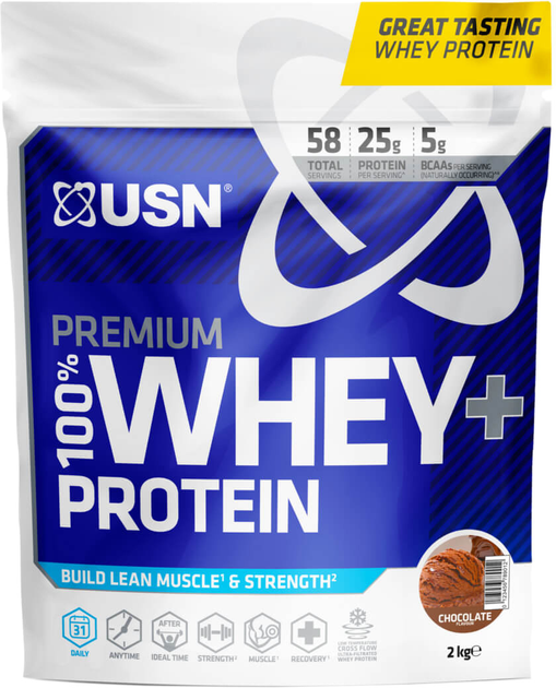 Białko USN 100% Premium Whey Protein+ 2000 g Chocolate (6009544918622) - obraz 1