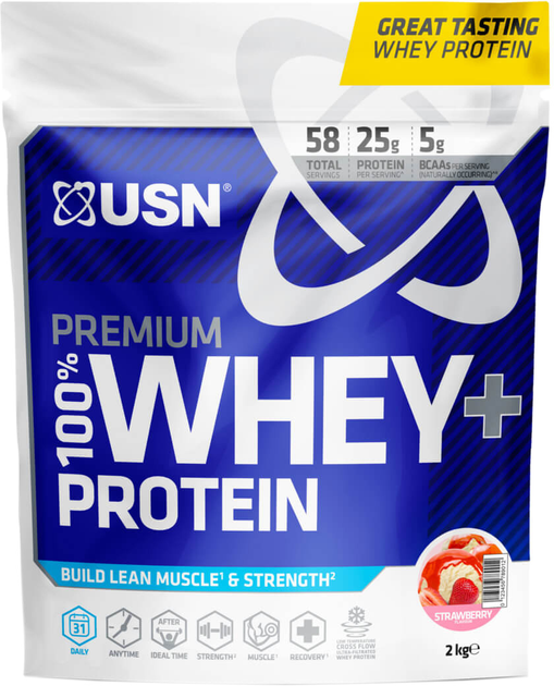 Białko USN 100% Premium Whey Protein+ 2000 g Strawberry (6009544918653) - obraz 1