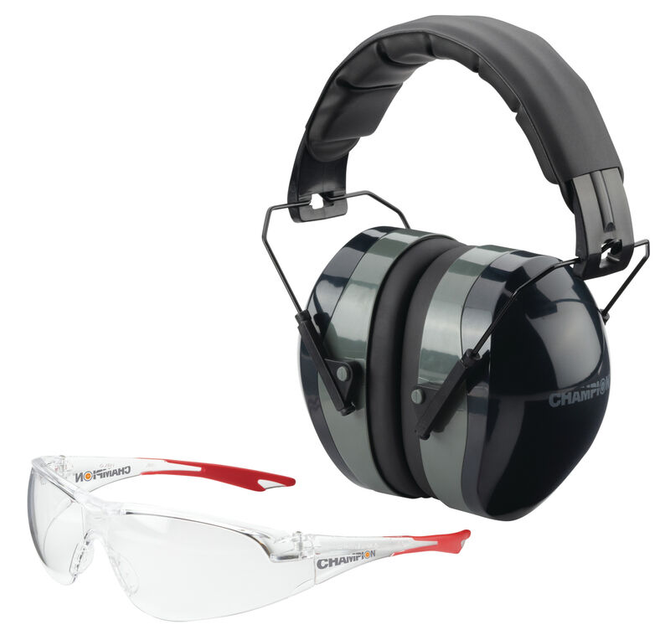 Стрілецькі пасивні навушники та окуляри Champion Eyes and Ears Combo Ear Muffs and Safety Glasses 4062 Сірий - зображення 1