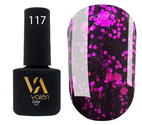 Гель-лак Valeri Color 117 Черный с розовыми блестками 6 мл - Фото 1 Гель-лак Valeri Color 117 Черный с розовыми блестками 6 мл - изображение 1