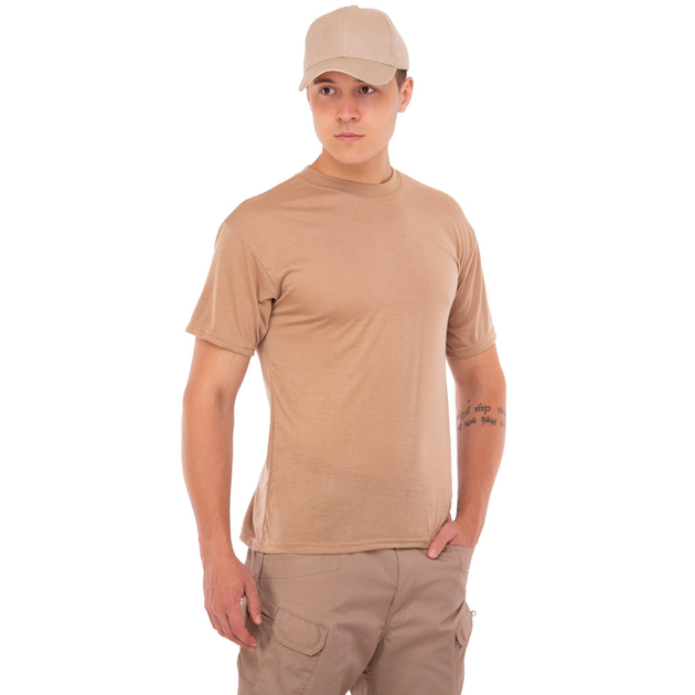 Летняя футболка мужская тактическая Jian 9190 размер M (46-48) Бежевая (Песочная) материал хлопок - изображение 1