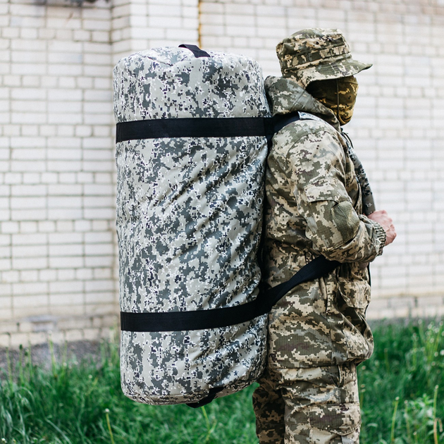 Баул-сумка військова, армійський баул Оксфорд піксель з клапаном 120 л тактичний баул, тактичний баул-рюкзак - зображення 2