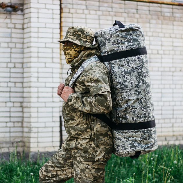 Баул сумка військова, баул армійський Оксфорд піксель 100 л тактичний баул, тактичний баул-рюкзак - зображення 1