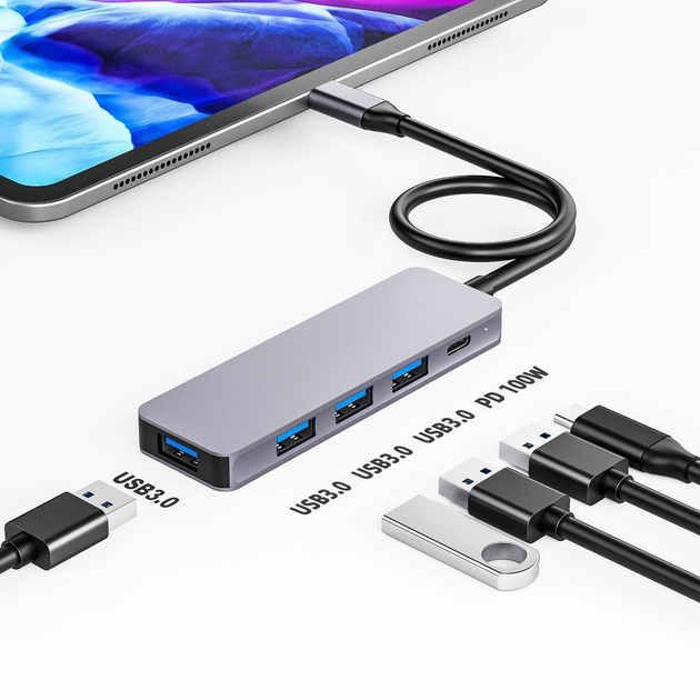 Разветвитель Type-C на USB 3.0 с PD 100W, USB-хаб на 4 порта ...