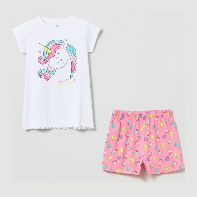 Letnia piżama dziecięca (t-shirt + spodenki) OVS 1802794 104 cm Biały (8056781091500) - obraz 1