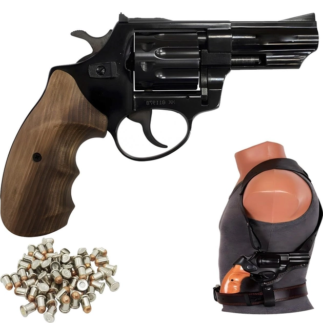 Револьвер под патрон Флобера Profi 3" черный дерево с Кобурой - изображение 1