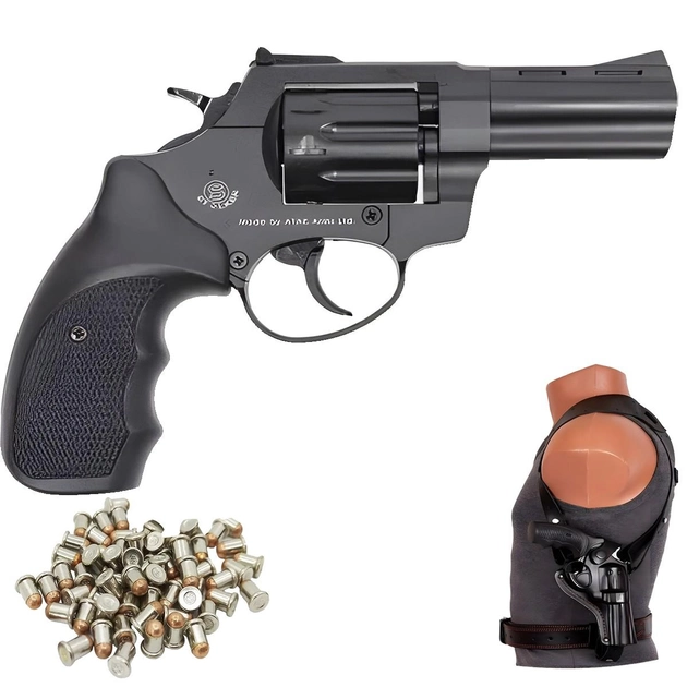 Револьвер под патрон Флобера Stalker 3" zinc чёрная рукоять с Кобурой - изображение 1