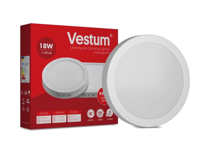 Круглий світлодіодний накладний світильник Vestum 18W 4000K 220V 1-VS-5303 - изображение 2