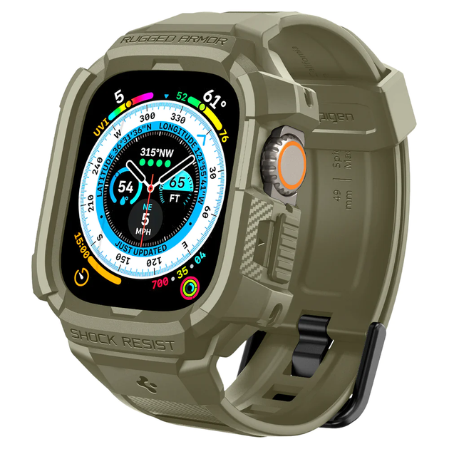 Чехол и ремешок Spigen Rugged Armor Pro для Apple Watch Ultra 49 mm Vintage Khaki (ACS05915) - Фото 2 Чехол и ремешок Spigen Rugged Armor Pro для Apple Watch Ultra 49 mm Vintage Khaki (ACS05915) - изображение 2