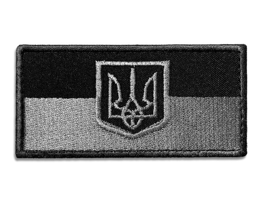 Шеврон Прапор України з тризубом на липучці Safety 7х5 см Чорно-сірий (польова версія) - зображення 1