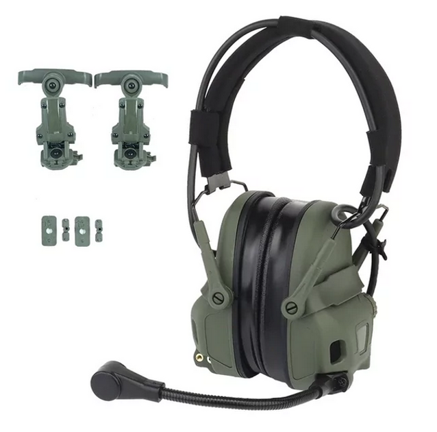 Активные тактические наушники с микрофоном Wosport HD-17-OD GEN 6 Темно-зеленые - изображение 1