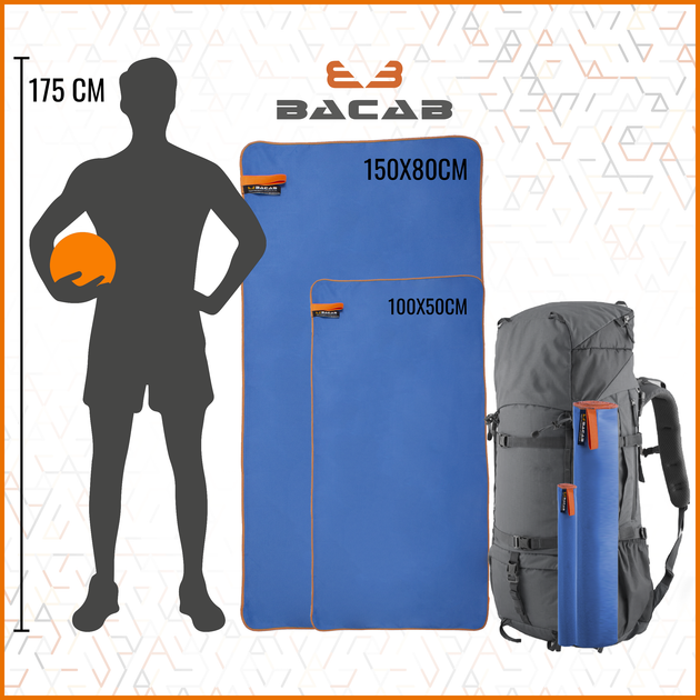 Комплект супер-полотенец BACAB Fast Dry из микрофибры для спорта и туризма 150x80 см + 100х50 см Blue - Фото 4 Комплект супер-полотенец BACAB Fast Dry из микрофибры для спорта и туризма 150x80 см + 100х50 см Blue - изображение 4