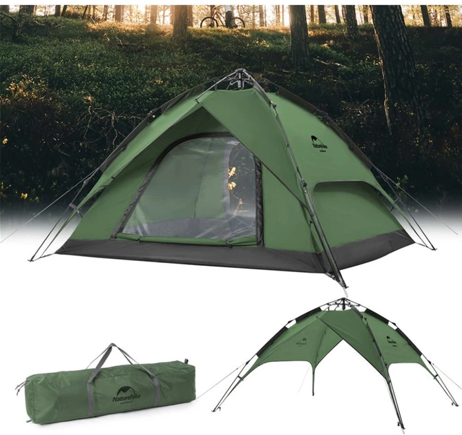 Палатка четырехместная автоматическая Naturehike NH21ZP008 трехсезонная, с фибергласовым каркасом, защитой от влаги и УФ, на 2 входа Темно-зеленая (6976023920660) - изображение 2