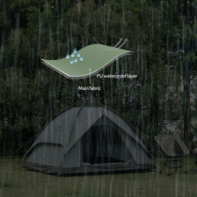 Палатка четырехместная автоматическая Naturehike NH21ZP008 трехсезонная, с фибергласовым каркасом, защитой от влаги и УФ, на 2 входа Темно-зеленая (6976023920660) - изображение 7