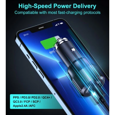 Зарядний пристрій Choetech car USB-A/USB-C 63W QC3.0/PD/PPS black (TC0010-BK) - зображення 7