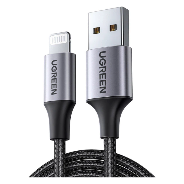 Дата кабель USB 2.0 AM to Lightning 2.0m US199 2.4A Black Ugreen (60158) - Фото 2 Дата кабель USB 2.0 AM to Lightning 2.0m US199 2.4A Black Ugreen (60158) - изображение 2