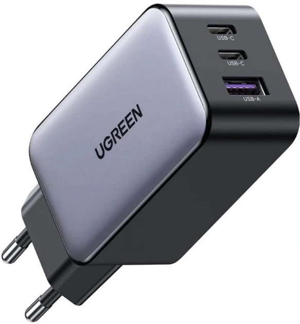 Сетевое зарядное устройство Ugreen CD244 USB-A + 2 x USB-C 65 Вт GaN Tech Fast Charger Серый - Фото 2 Сетевое зарядное устройство Ugreen CD244 USB-A + 2 x USB-C 65 Вт GaN Tech Fast Charger Серый - изображение 2
