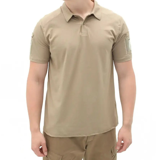 Чоловічі футболки поло з коротким рукавом поло для військових з липучками на рукавах Бежевий L - зображення 1