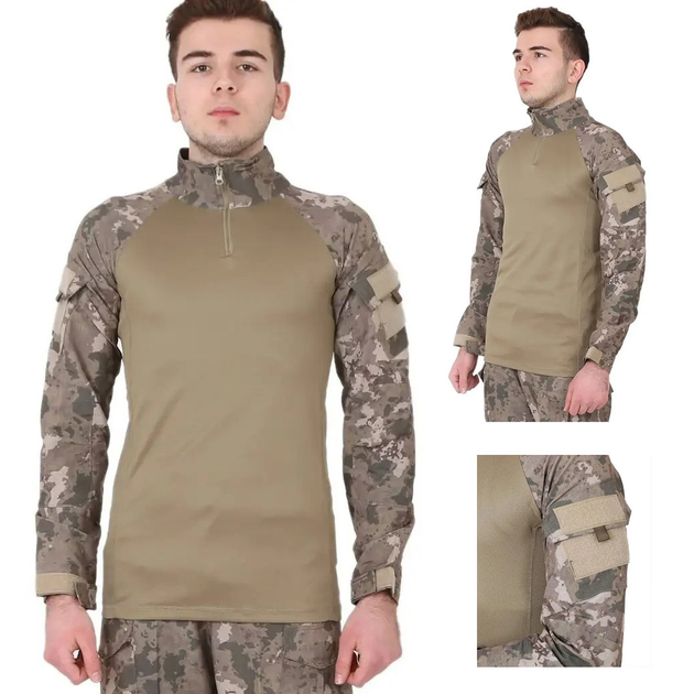 Мужская тактическая рубашка с длинным рукавом военная камуфляжная для армии ВСУ Хаки камуфляж XL - изображение 1