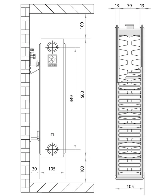 Радіатор сталевий KOER 22х500х600.S бічне підключення RAD054 - зображення 2