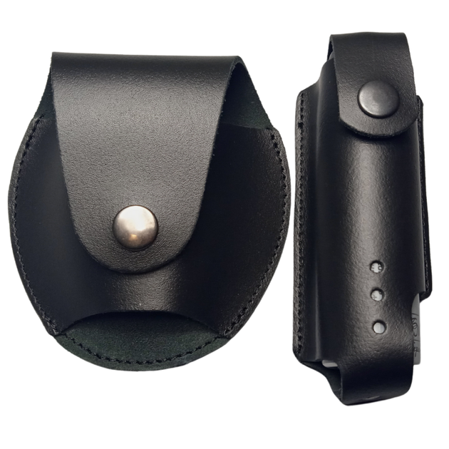Комплект полицейского ВОЛМАС кожаный чехол для наручников БР-МУ-92 + чехол для газового балончика Терен-4 (КП-1) - изображение 1