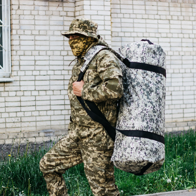 Сумка-баул-рюкзак, баул армейский Оксфорд тактическая на 100 л Пиксель с клапаном - изображение 1