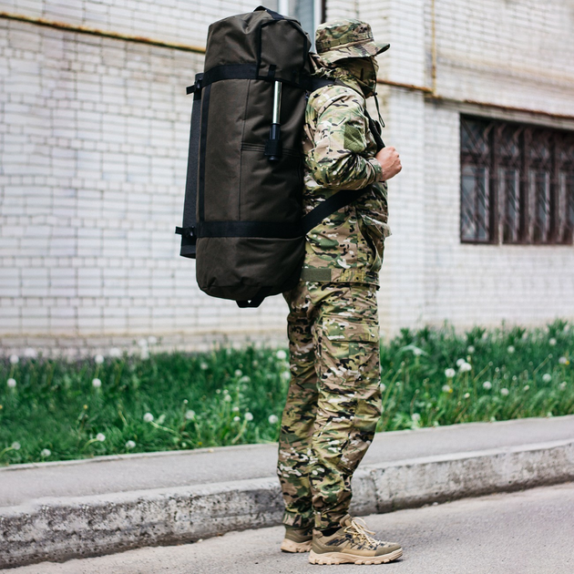 Баул-сумка-военная, баул армейский Оксфорд 100 л тактический баул, тактический баул-рюкзак, хаки с креплением для каремата и саперной лопаты. - изображение 2