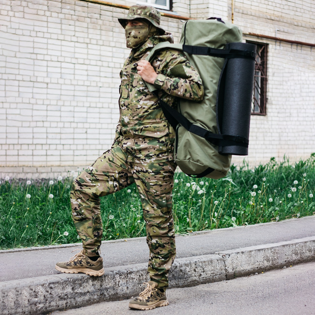 Сумка-баул-рюкзак, баул армейский Оксфорд 100 л тактический баул, олива с креплением для каремата и саперной лопаты. - зображення 1