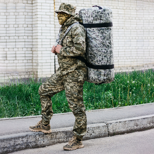 Сумка-баул-рюкзак, баул армейский Оксфорд тактическая на 120 л Пиксель с клапаном - изображение 1