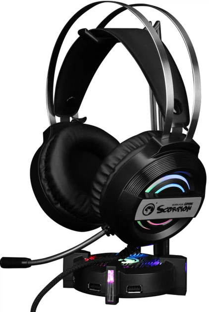 Stojak na słuchawki Marvo HZ-04 USB-hub RGB-LED (6932391921968) - obraz 2