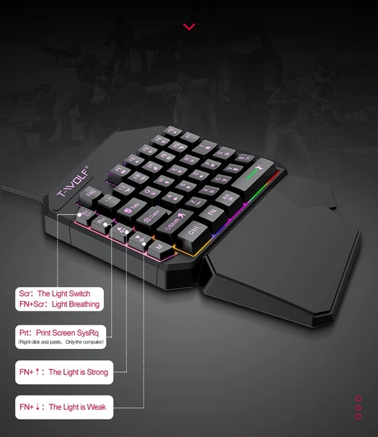 Игровой набор проводной клавиатура и мышка с RGB подсветкой T-Wolf TF900 Black - Фото 4 Игровой набор проводной клавиатура и мышка с RGB подсветкой T-Wolf TF900 Black - изображение 4