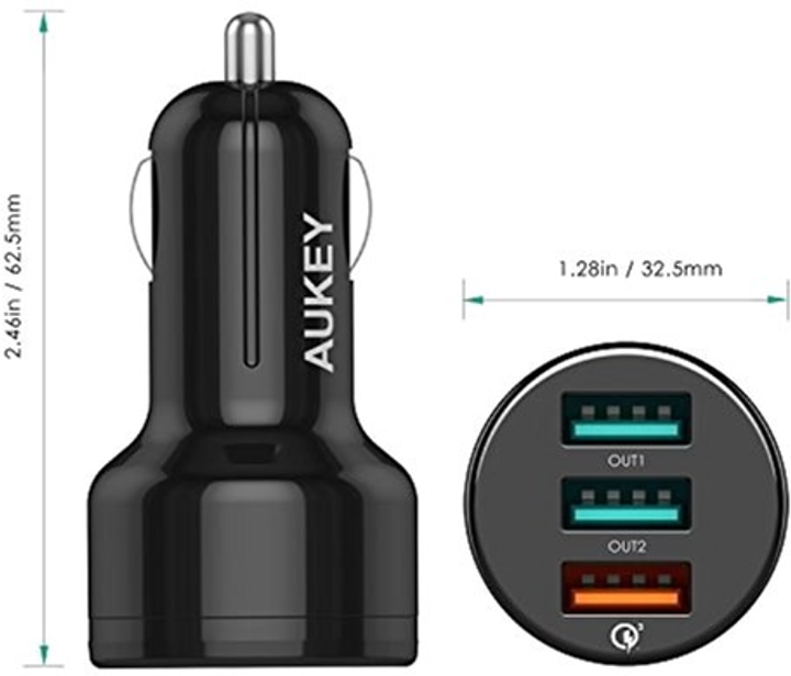 Ładowarka samochodowa Aukey CC-T11 Czarna (0601629299761) - obraz 3