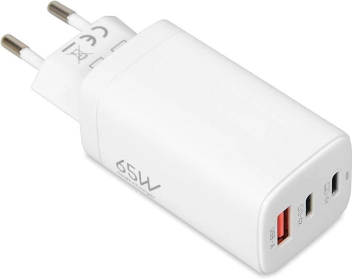 Зарядний пристрій iBOX GaN C-65 PD65W 1x USB-A 2x USB-C 5 A (ILUC65W) - зображення 1