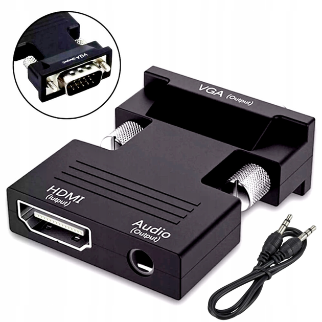 Конвертер з HDMI на VGA, зі звуком, 1080P - Фото 1 Конвертер з HDMI на VGA, зі звуком, 1080P - зображення 1